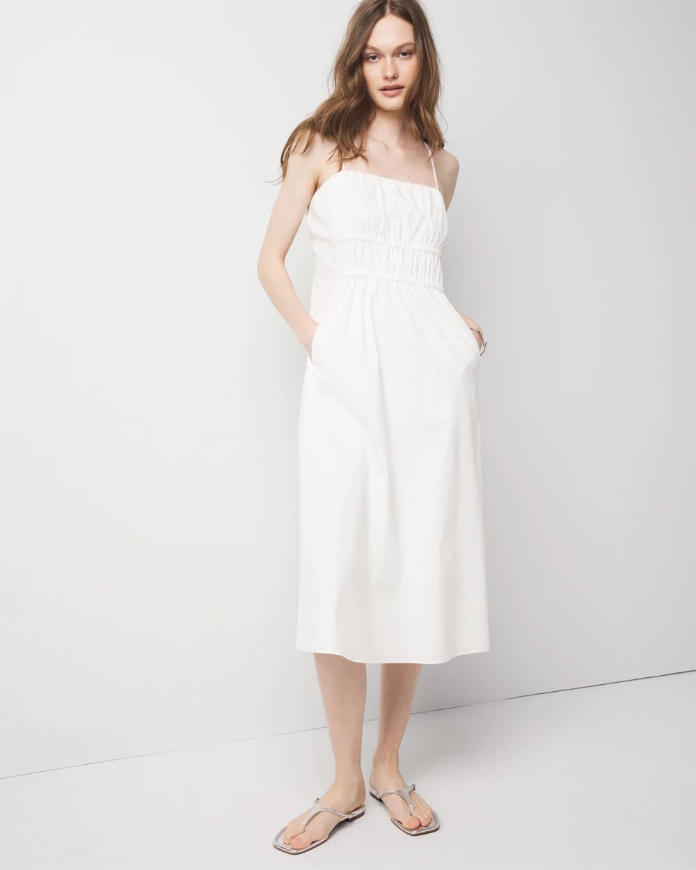 WHITE POPLIN KEYHOLE MIDI DRESS main image 1